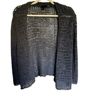 Eileen Fisher Gray Metalic 3/4 Sleeves Open Front Cardigan Size Small‎